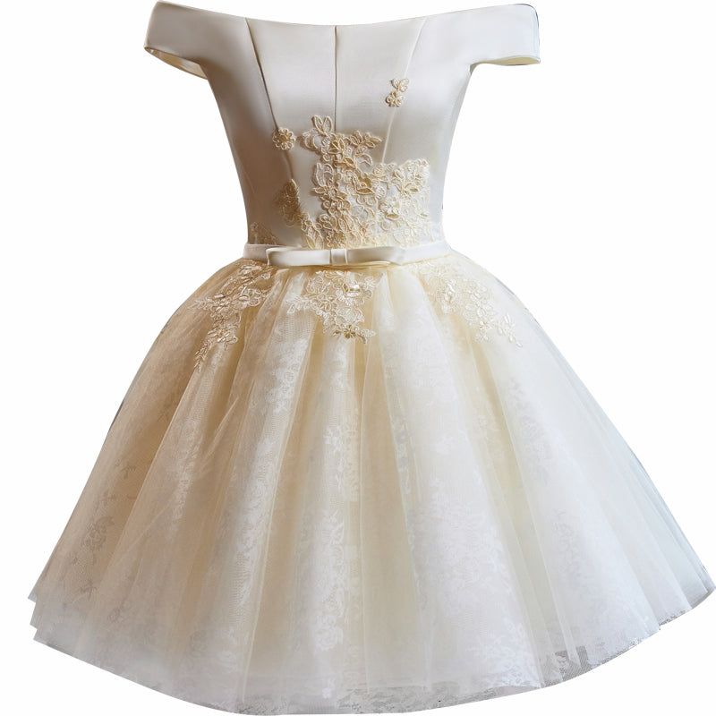 sachin and babi light blue dress Grace 1950s Short Wedding Dress in Champagne Silk and Wild Meadow Lace