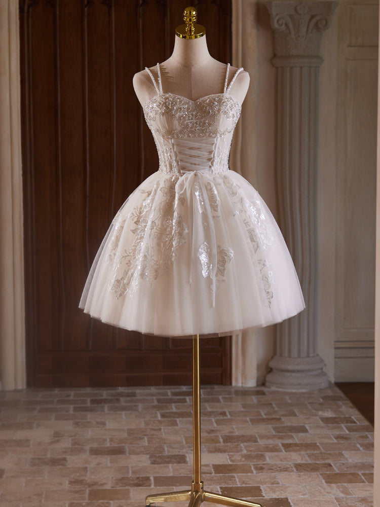 Beading Tulle Cute Spaghetti Straps Homecoming Dresses with Pearls Beading Tulle Cute Spaghetti Straps Homecoming Dresses with Pearls