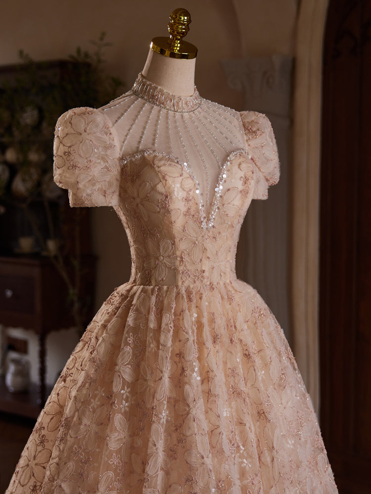 Exquisite Short Sleeves Keyhole Back Tea Length Homecoming Dresses