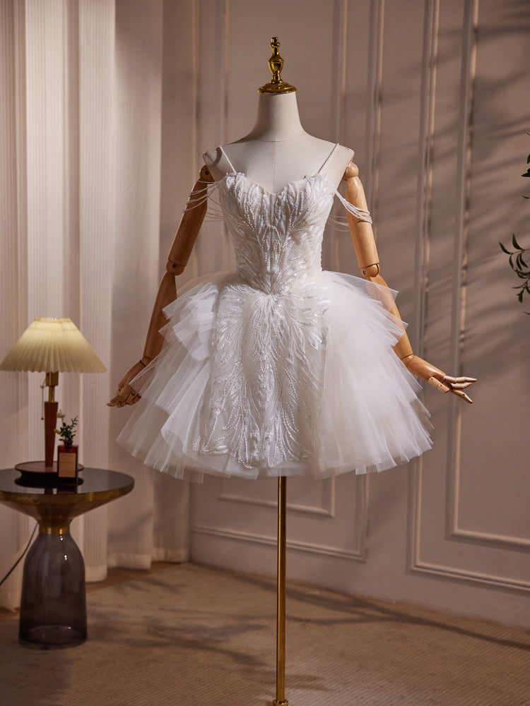 Gorgeous White Spaghetti Straps Beading Homecoming Dress Birthday Part