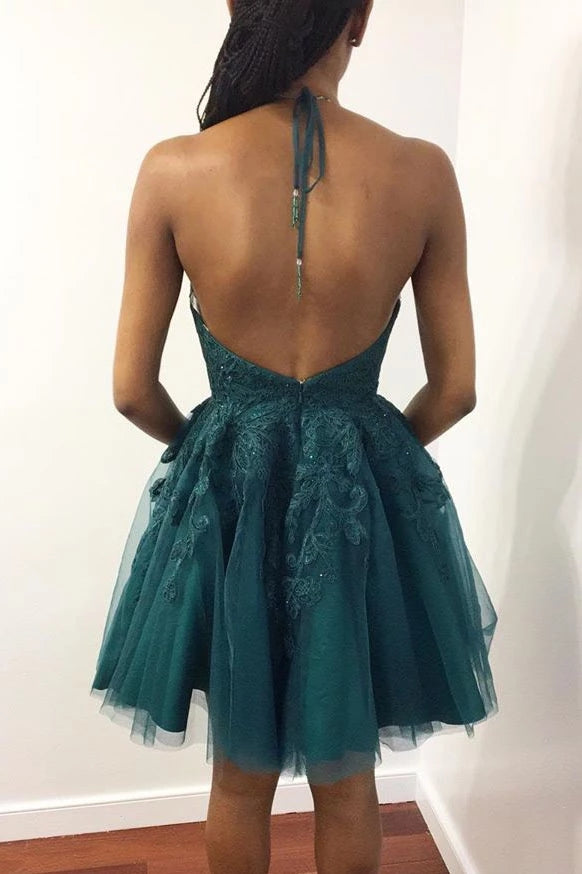 Spaghetti-straps Tulle Short Prom Dress Backless Homecoming Dresses OM