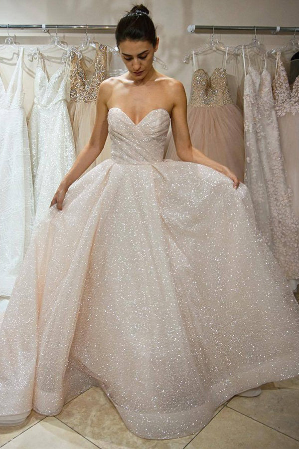 Buy Sparkly A-Line Sweetheart Wedding Dresses Sequins Bridal Dress