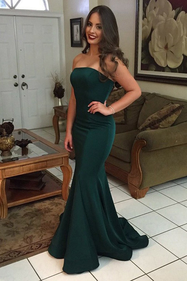 Buy Dark Green Elastic Satin Mermaid Strapless Prom Evening Dress OP774 Buy Dark Green Elastic Satin Mermaid Strapless Prom Evening Dress OP774