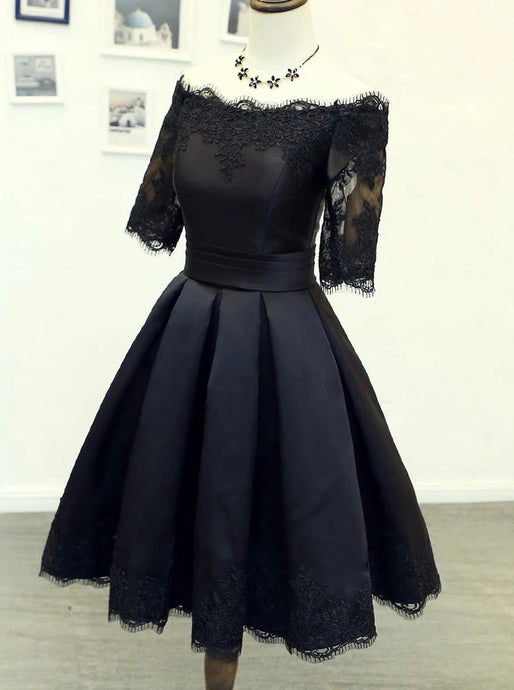 Black Short Homecoming Dresses Half Sleeve Off Shoulder Party Dress OM535