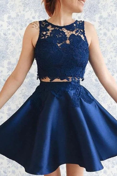 2 piece navy 2024 blue prom dress