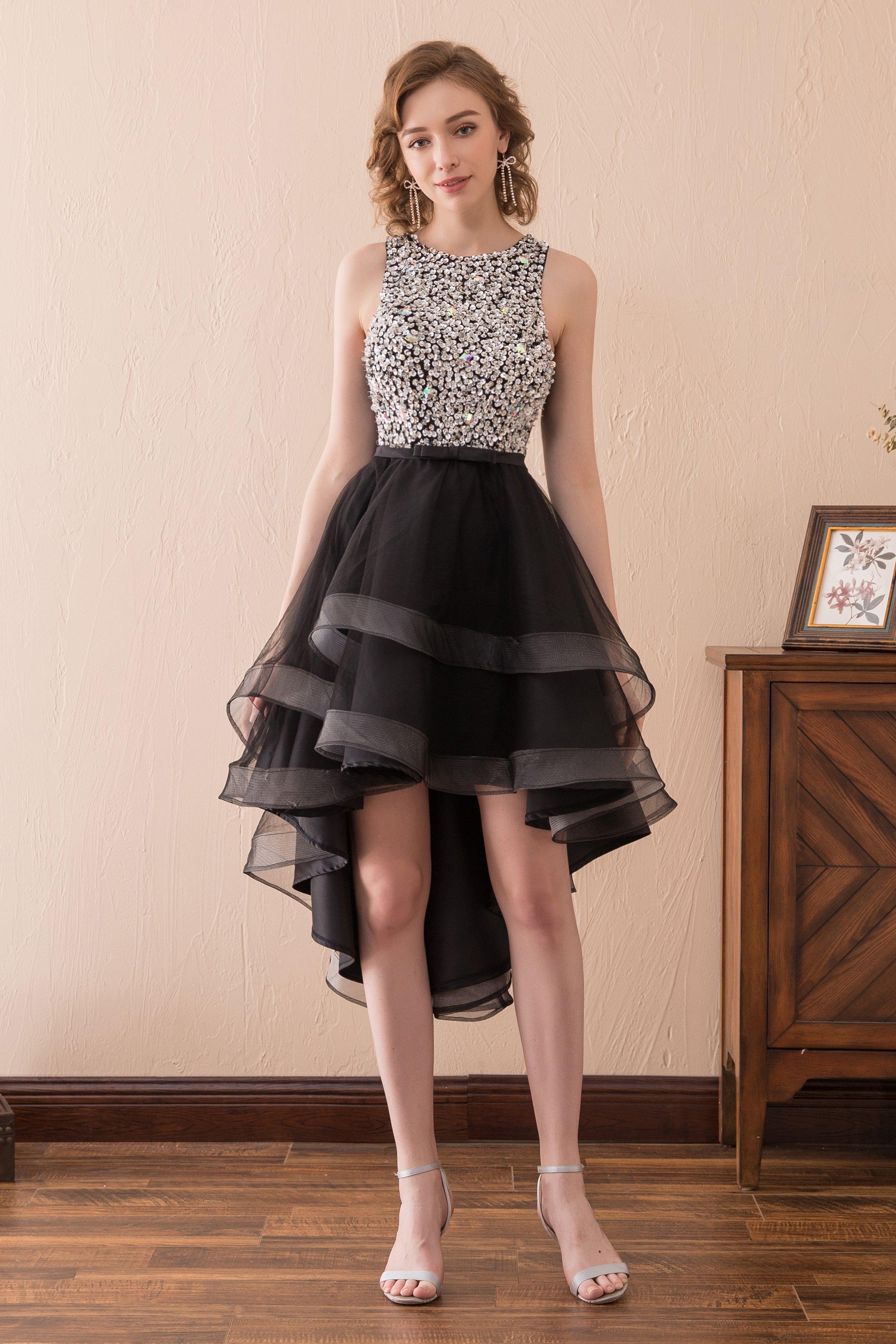 Sleeveless Bateau Black Homecoming Dress With Sequins Short Prom Dress AS17612