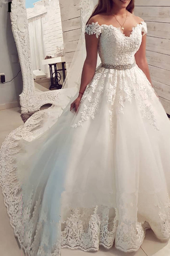 Gown Princess Lace Ball Gown Off Shoulder Wedding Dress Off