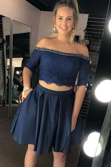 Popular navy two pieces gorgeous mini freshman lovely homecoming prom gown dress,BD0058