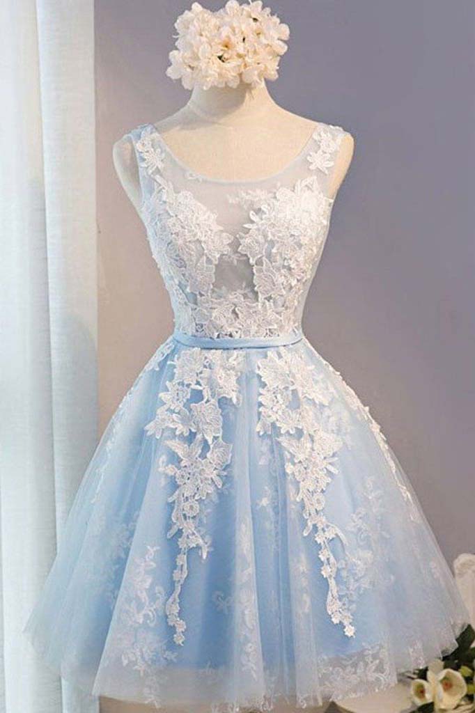 Round Neck Blue Short Prom Dress, Short Graduation Homecoming Dresses Round Neck Blue Short Prom Dress, Short Graduation Homecoming Dresses