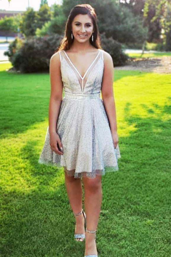 Silver short hot sale prom dresses