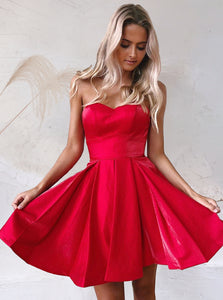 Simple Red V Neck Short Prom Dress, Red Homecoming Dress