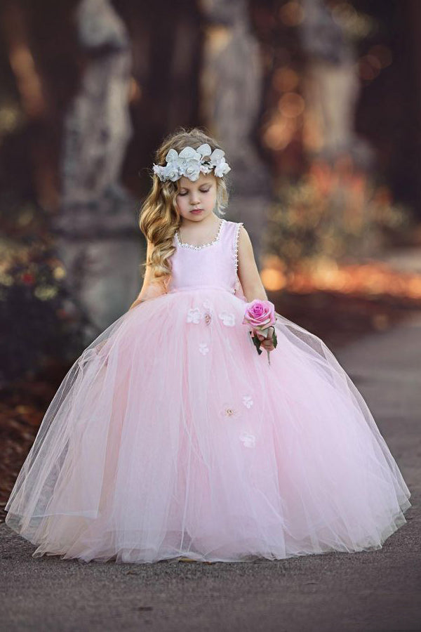 Buy Princess Light Pink Ball Gown Tulle Flower Girl Dresses OF124
