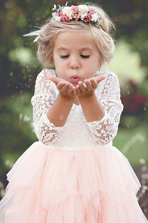 Flower Crown Burgundy And Blush Flower Girl Dresses Lace 3/4