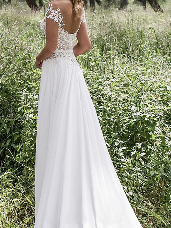 Cheap A-Line Lace Split Two Side Chiffon Princess Wedding dress UK Sale  OW145