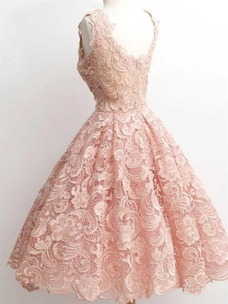 slim fit dress slacks A-Line Lace Spaghetti Straps Short Homecoming Dresses, Graduation Dress,  MH569