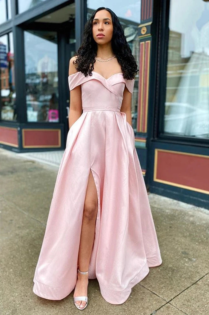 Off Shoulder Long Prom Dresses, Simple Evening Dresses With Pockets PO Off Shoulder Long Prom Dresses, Simple Evening Dresses With Pockets PO