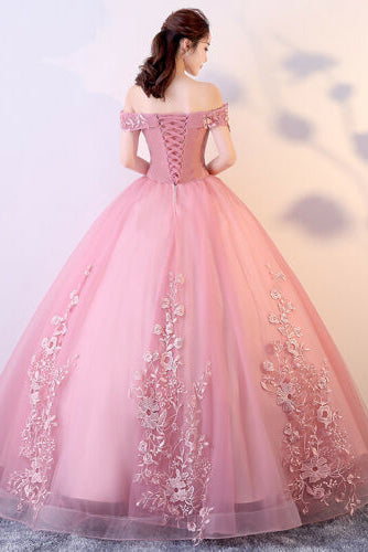 Princess Ball Gown Off Shoulder Appliques Tulle Prom Quinceanera Dress