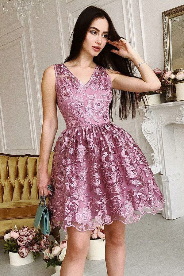 Pink lace homecoming dress hotsell