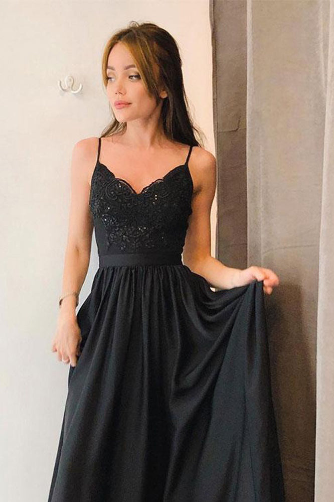 Elegant A-line Spaghetti-straps Long Black Prom Dress with Split OP351 Elegant A-line Spaghetti-straps Long Black Prom Dress with Split OP351