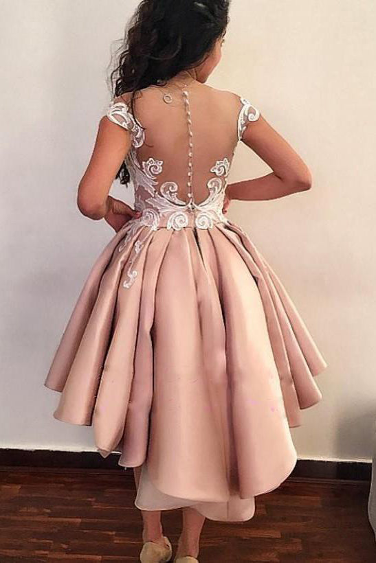 Lace Appliques Nude Overskirt Homecoming Dress Hi-Lo Party Dress OM101