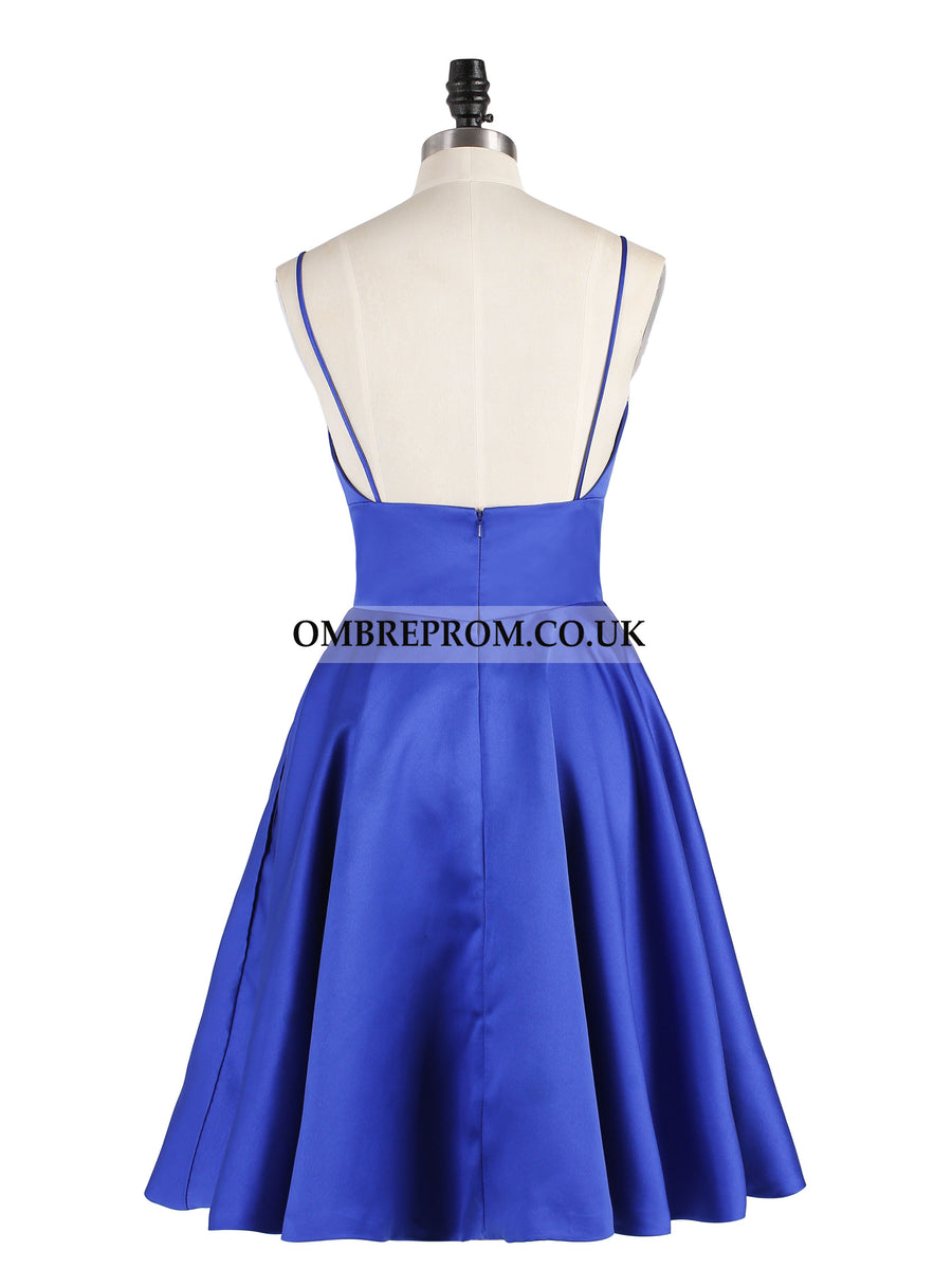 Simple Blue Spaghetti Straps Backless A-Line Prom Dresses Y468 main image 0