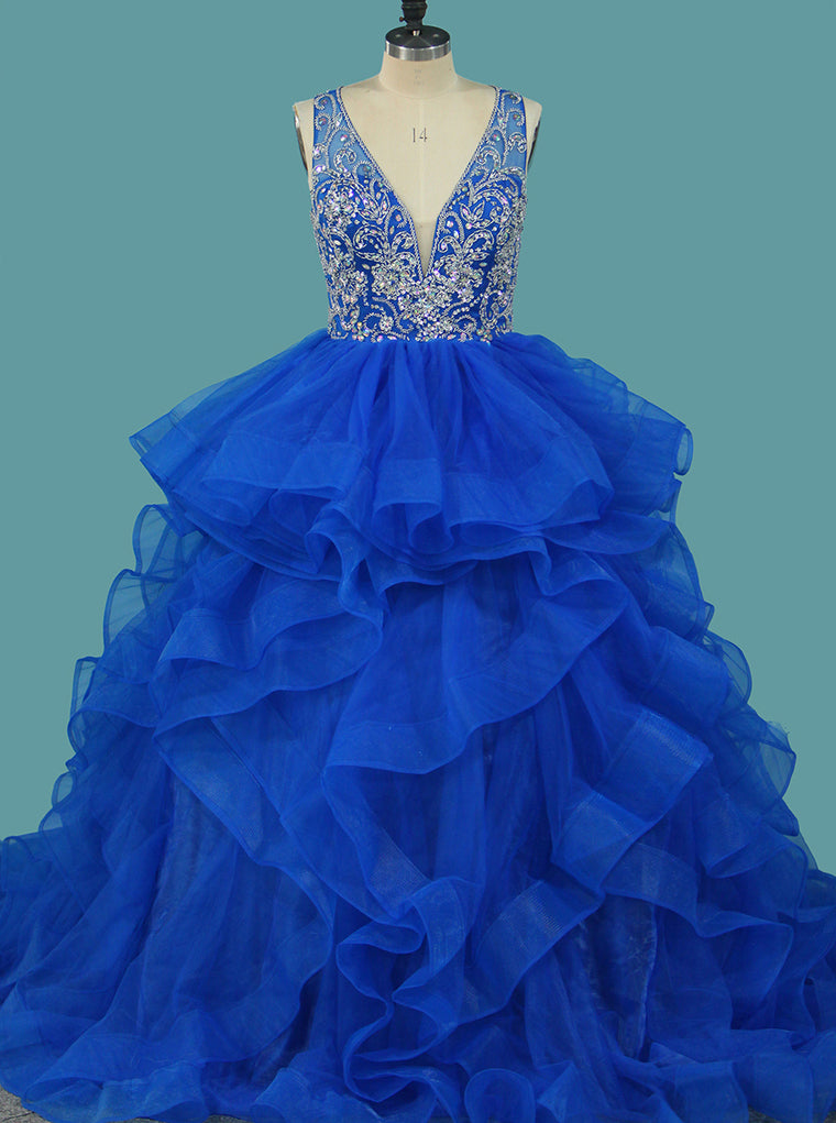 Strapless Royal Blue Tulle Ball Gowns Quinceanera Dress Lace Appliques Bodice Corset main image 0