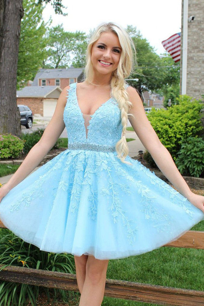 V Neck  Layered Coral Short Prom Dresses Homecoming Dresses PD446 main image 0