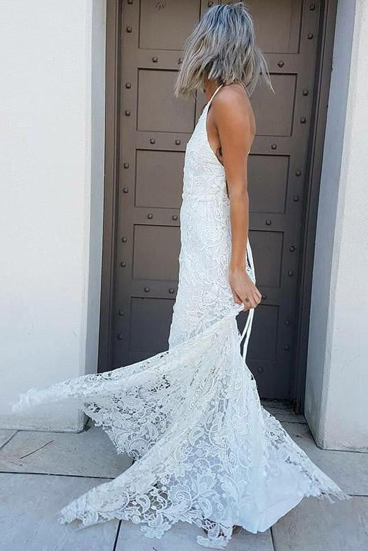 Buy Simple Halter Mermaid Lace Wedding Dress, Beach Bridal Gown OW421