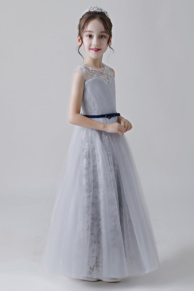 A-Line Grey Sleeveless Tulle Flower Girl Dress With Beading A-Line Grey Sleeveless Tulle Flower Girl Dress With Beading