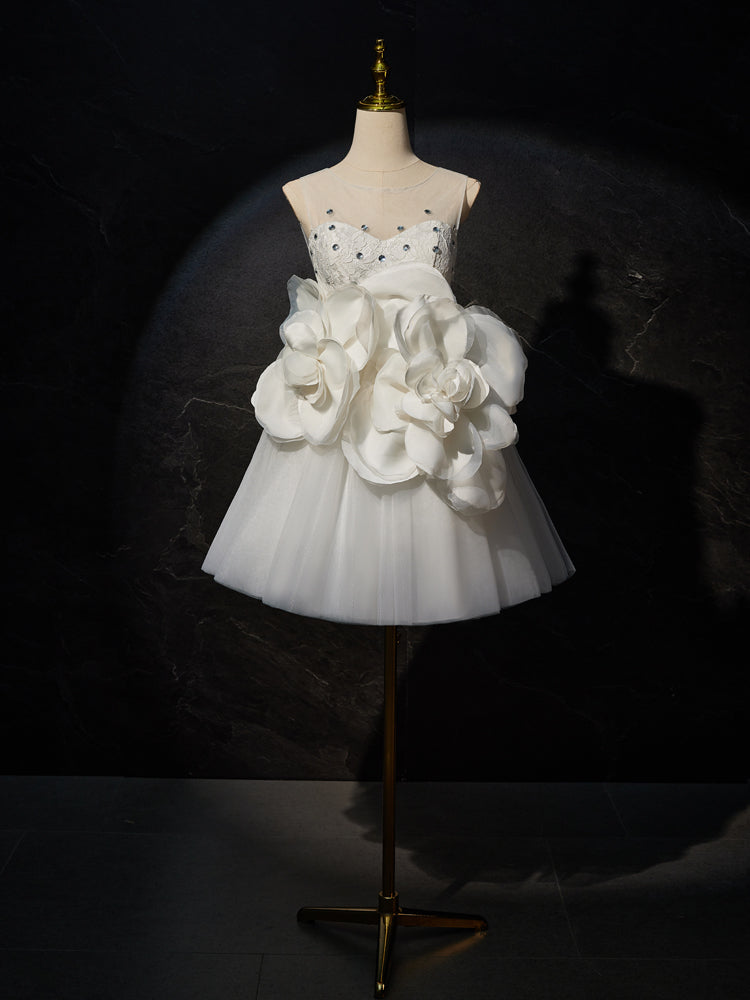 New Arrival Ivory Sleeveless Homecoming Dresses with Flower Appliques