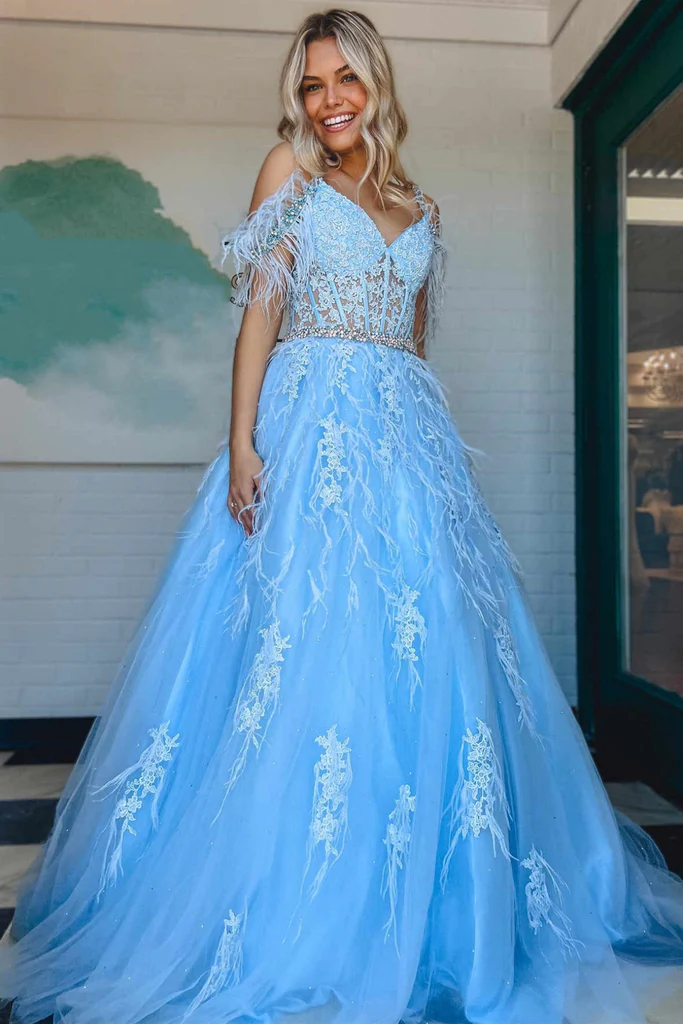 Light blue prom 2024 dress off the shoulder