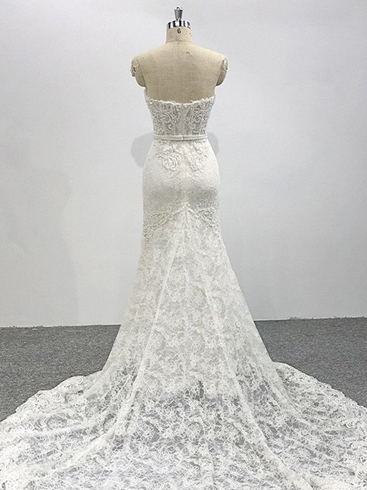 Strapless Ivory Delicate Sleeveless Lace Bridal Gown