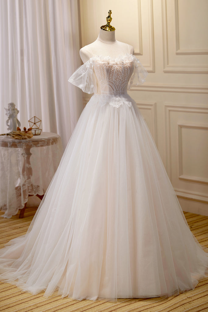 A-line Straps Off-the-shoulder Lace Beads Prom Dress