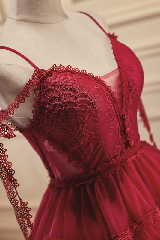 Burgundy A-line Lace Tulle Homecoming Dress LJ0569