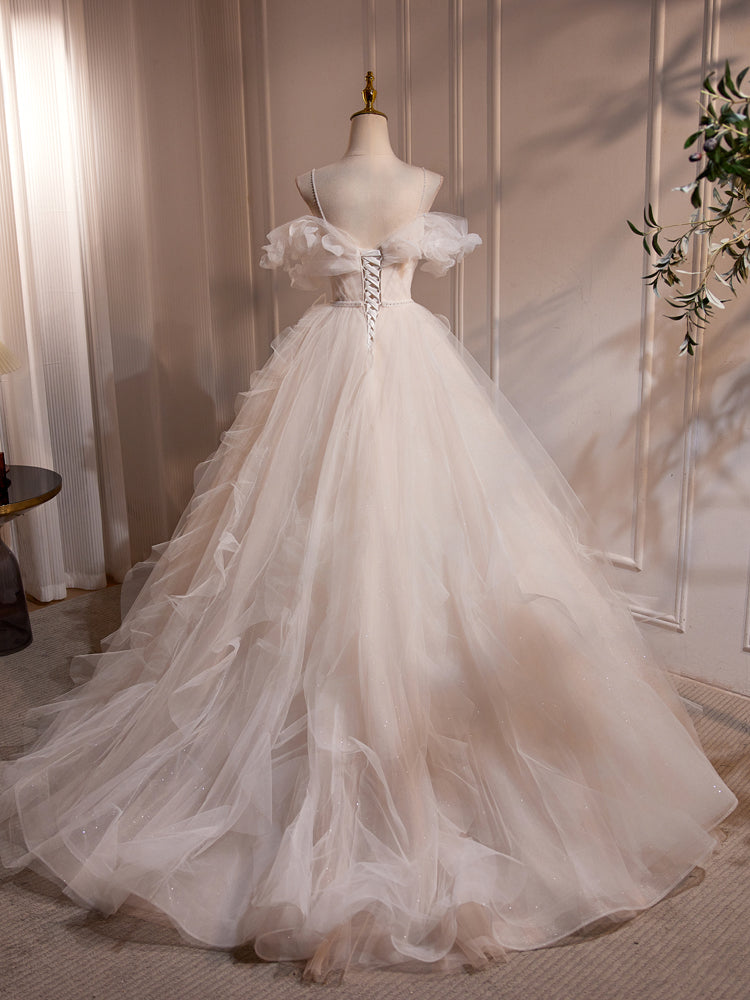 Princess Spaghetti Straps Flower Tulle Long Wedding Dress Princess Spaghetti Straps Flower Tulle Long Wedding Dress