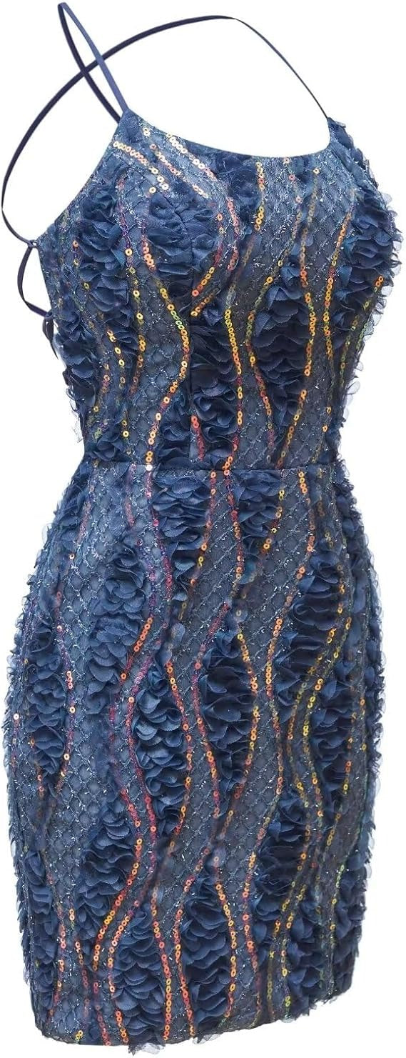 Sequins Sheath Dark Navy Backless Homecoming Dress