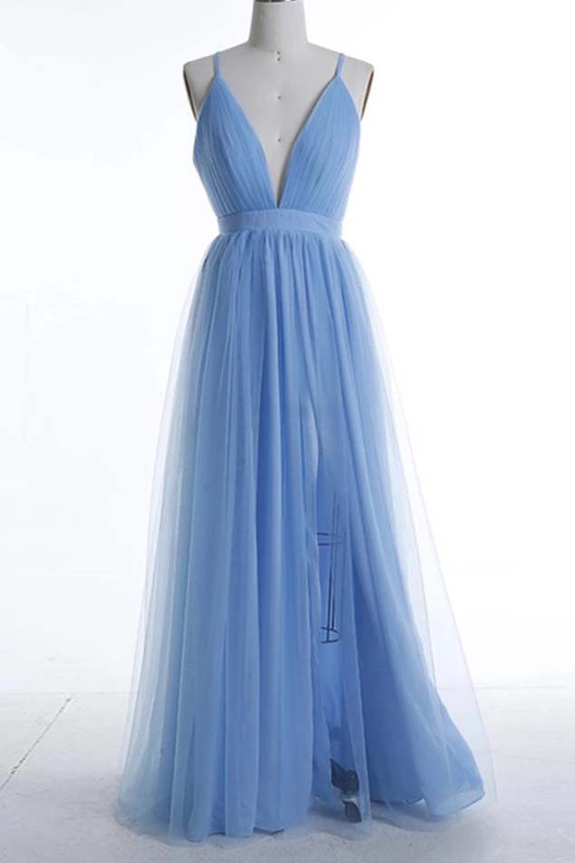 Sexy Boho Blue Bridesmaid Dresses, A-line Ruched Backless Prom Dresses OB279
