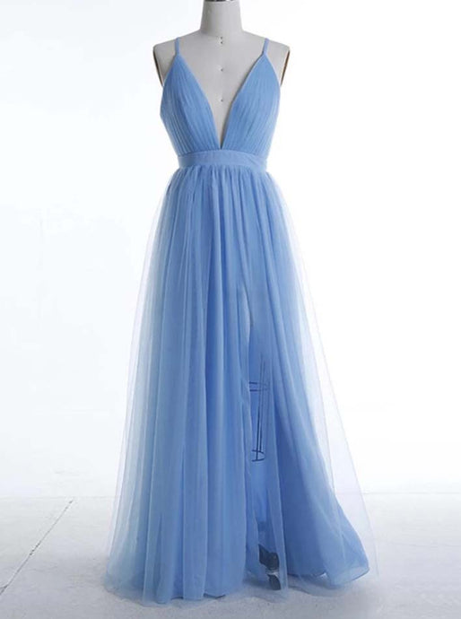 Sexy Boho Blue Bridesmaid Dresses, A-line Ruched Backless Prom Dresses OB279