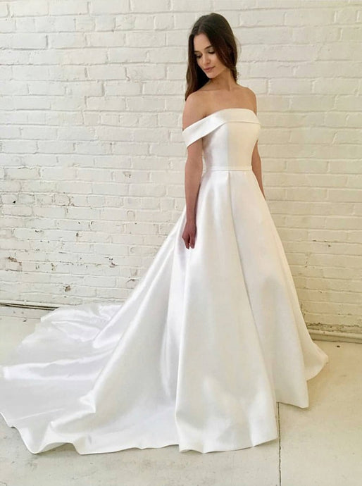 Simple A-Line Off-the-Shoulder Satin Wedding Dress OW459