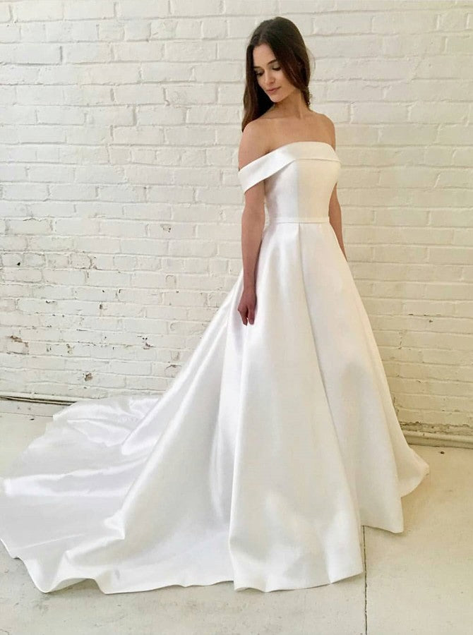 Buy A-Line Off-the-Shoulder Satin Simple Wedding Dress OW459 Buy A-Line Off-the-Shoulder Satin Simple Wedding Dress OW459