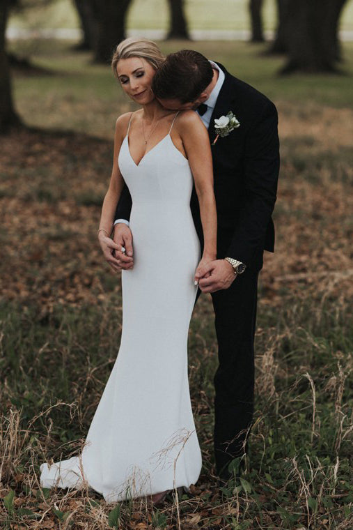 Simple Bridal Gown Mermaid Spaghetti Straps Backless Wedding Dress OW460