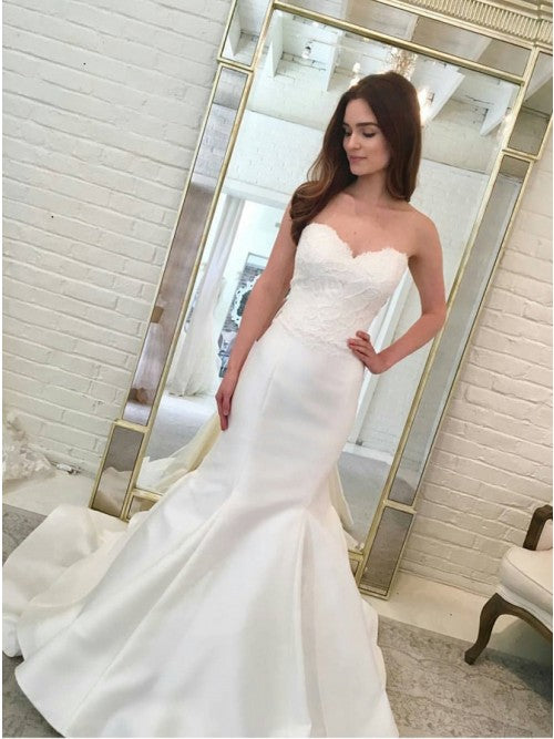 Simple Sweetheart Mermaid Wedding Dresses with Appliques OW624