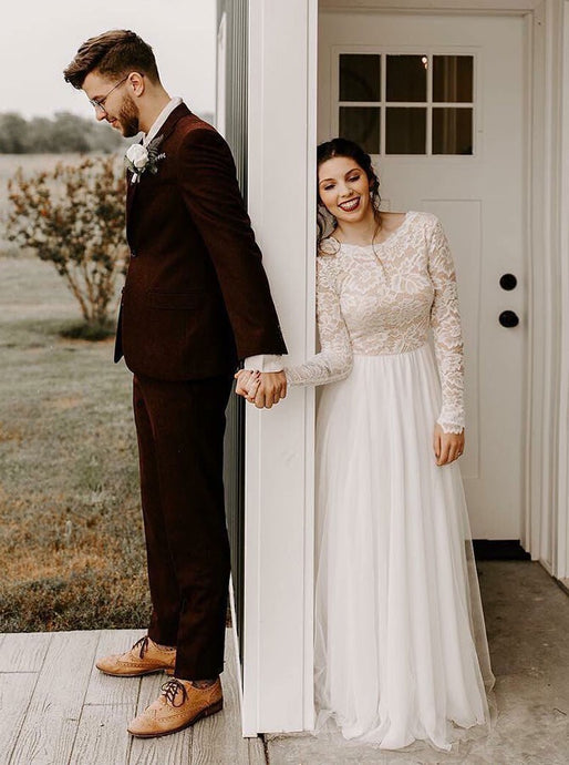 Elegant A-Line Lace With Long Sleeves Wedding Dresses