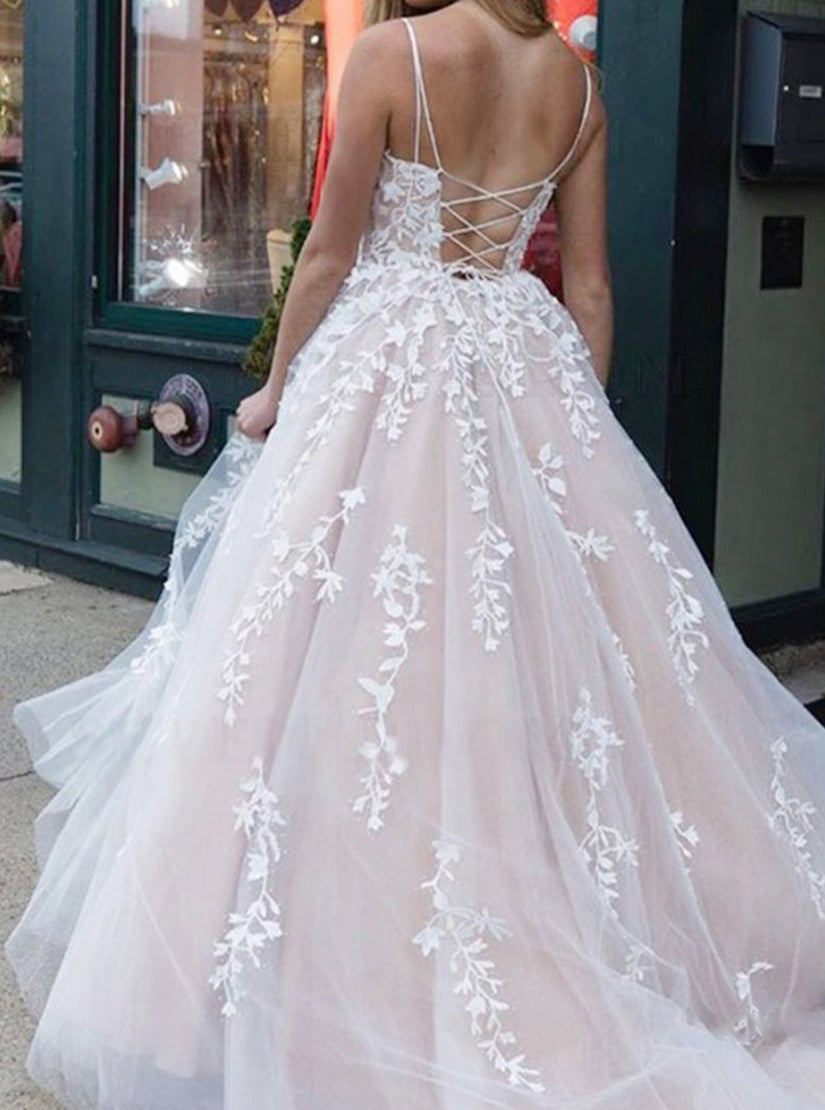 Tulle Princess Long Light Prom Dress with Appliques PD1114