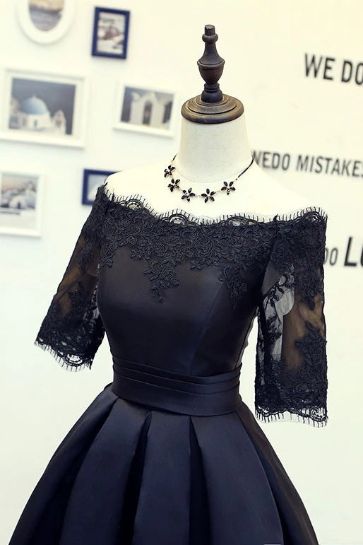 Black Short Homecoming Dresses Half Sleeve Off Shoulder Party Dress OM535