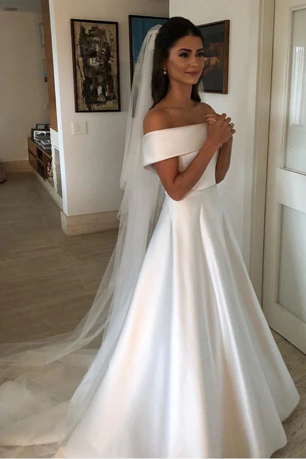 Simple Elegant A-line Wedding Dresses Off Shoulder Beach Bridal Dress OW509 Simple Elegant A-line Wedding Dresses Off Shoulder Beach Bridal Dress OW509