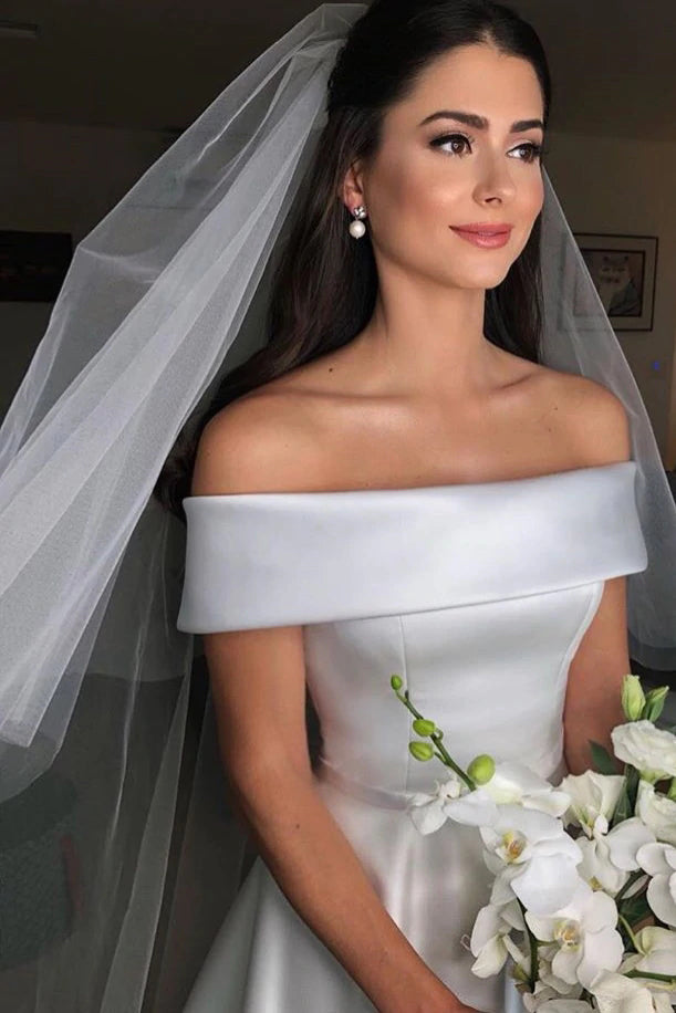 Simple Elegant A-line Wedding Dresses Off Shoulder Beach Bridal Dress OW509