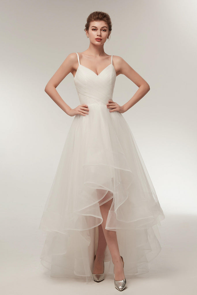 Spaghetti Strap Elegant Ivory Pleats Princess Tulle Wedding Dresses AS22633