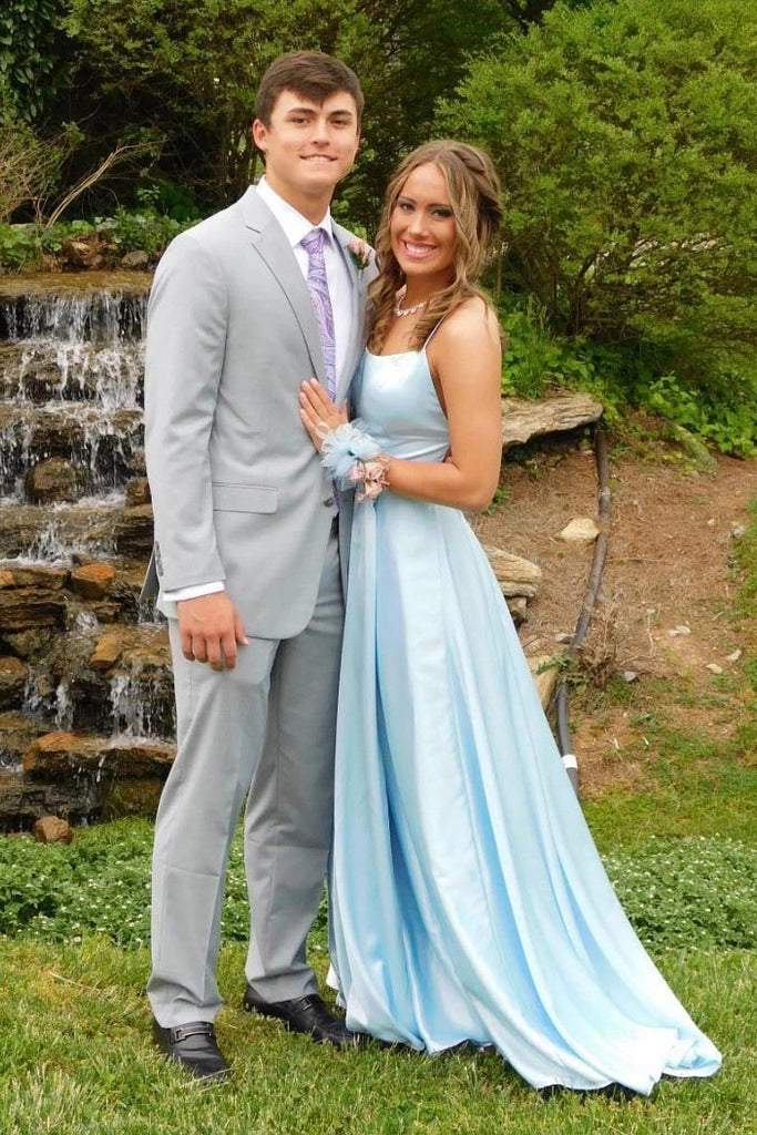 Simple Sky Blue Backless Long Prom Dress Evening Dress