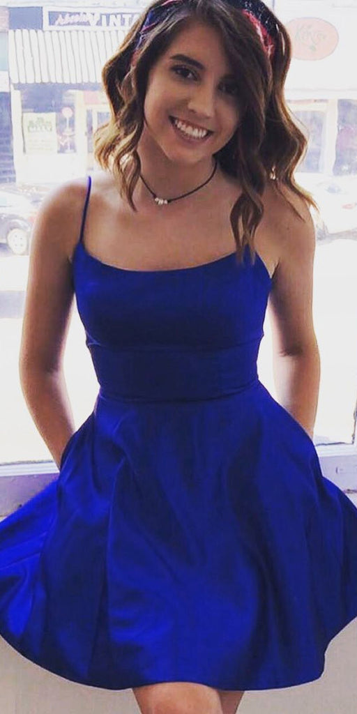 Simple Short Prom Dresses Royal Blue Homecoming Dress With Pockets OM373